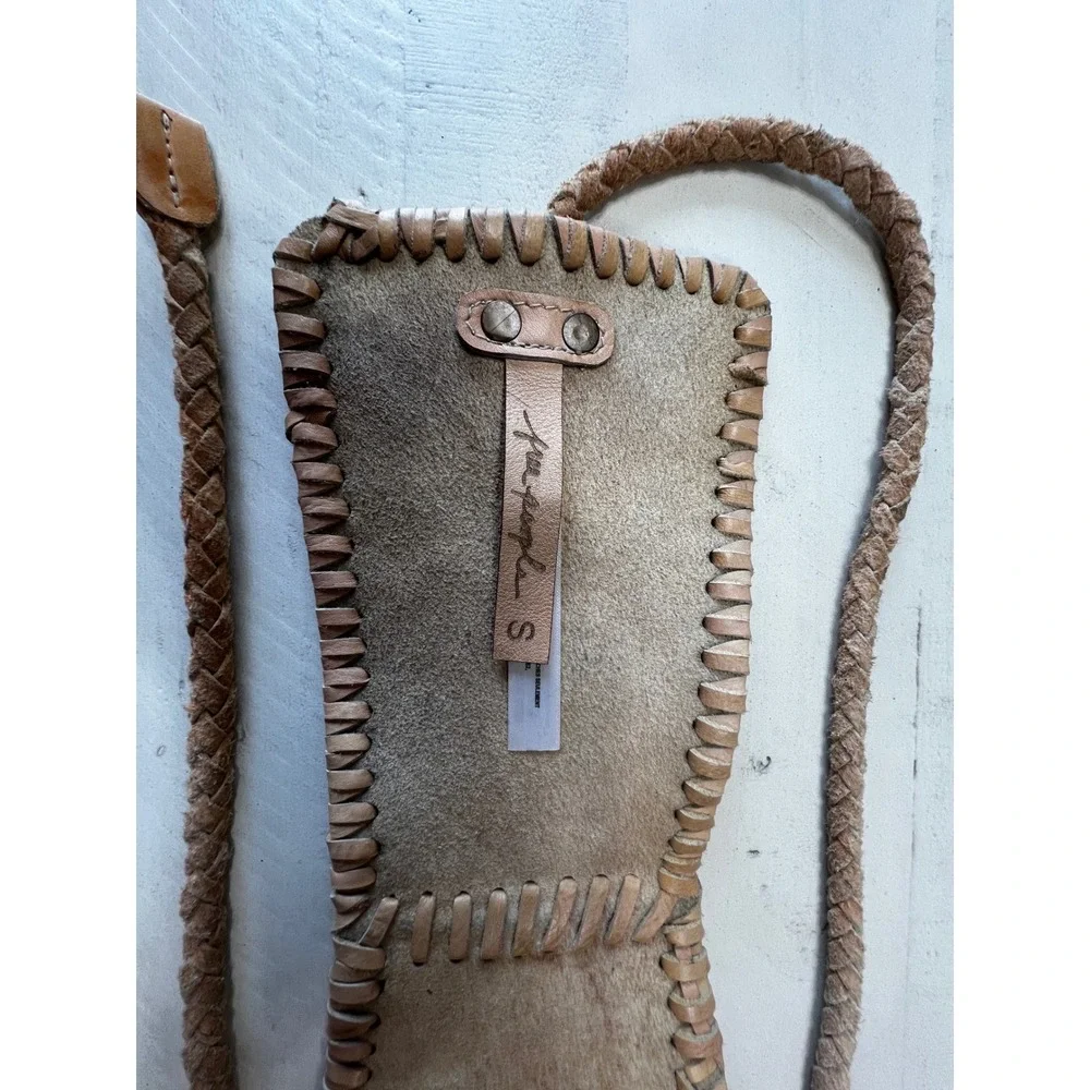 Free People Selena Tan Leather Whipstitch Corset Waist Belt Braided Tie Small